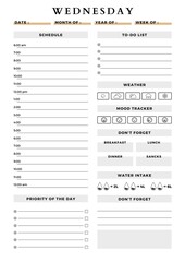 Minimalist planner pages templates daily. wednesday plan