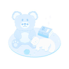 Fototapeta na wymiar Cute pastel sky blue teddy bear doll toys sticker about bedroom stationary