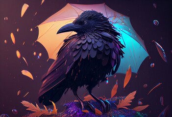 Fototapeta premium Raven with Umbrella, Generative AI