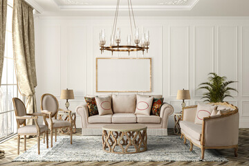 3D rendering classic living room interior. furniture set 
