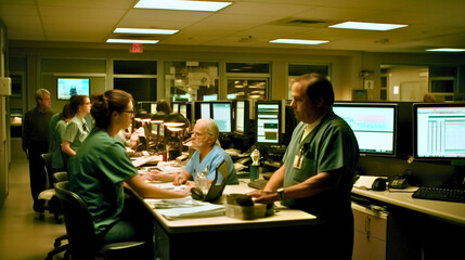 Obraz premium Amidst the stress and urgency, a dedicated team of nurses and doctors attend to patients in the emergency room, Created with generative Ai Technology. 