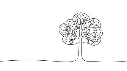 Single continuous line art tree park. Outdoors garden landscape design one sketch outline drawing vector illustration