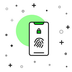 Filled outline Smartphone with fingerprint scanner icon isolated on white background. Concept of security, personal access via finger on mobile. Vector