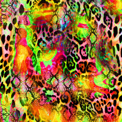 combination of colorful  leopard snake tiger textures textile collage pattern