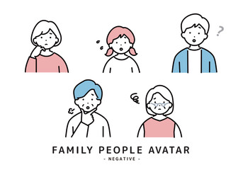 様々な世代の家族 ネガティブな表情のアイコンセット　　　その２