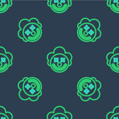 Line Clown head icon isolated seamless pattern on blue background. Vector