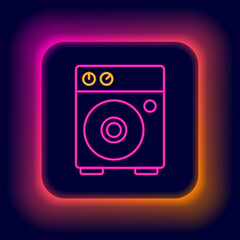 Glowing neon line Guitar amplifier icon isolated on black background. Musical instrument. Colorful outline concept. Vector