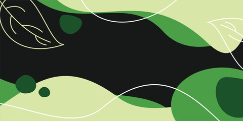 Fototapeta premium earth day background green color abstract shapes, waves and leaves pattern with free space for text. Template for banners, posters, social media