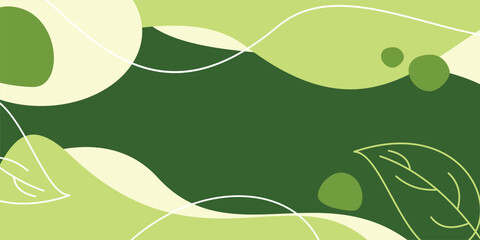 earth day background green color abstract shapes, waves and leaves pattern with free space for text. Template for banners, posters, social media