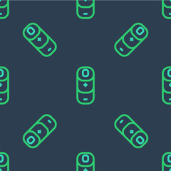 Line Battery charge level indicator icon isolated seamless pattern on blue background. Vector