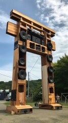 Torii made by speakers, japan boombox music festival amplifiers portal of madness, GENERATIVE AI
