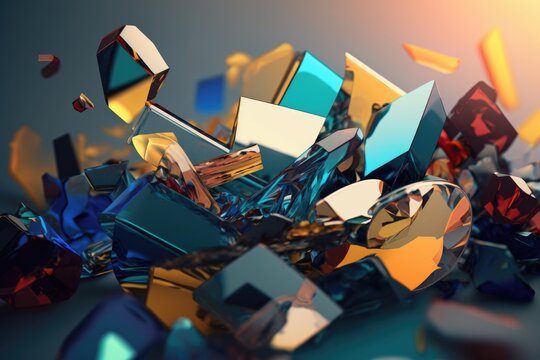 Pile of broken gems on a blue background