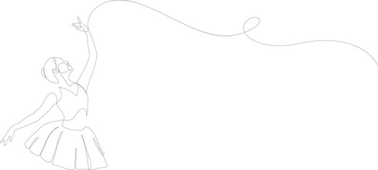 Continuous one line drawing woman ballerina. Minimalist pretty ballet dancer show dance motion concept. Modern one line art style graphic design. Vector illustration.