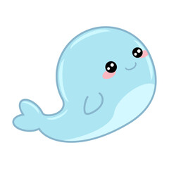 Blue funny cartoon kawaii playing baby whale element for decor, wallpaper, wrapper, packaging, greeting card, textile, poster, background