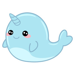 lue funny cartoon kawaii baby narwhal element for decor, wallpaper, wrapper, packaging, greeting card, textile, poster, background © Nataliya Zotova