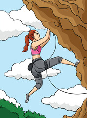 Rock Climber Colored Cartoon Illustration