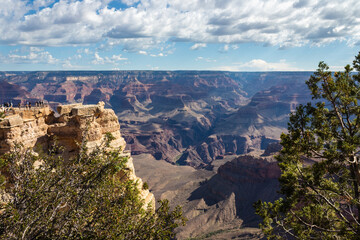 Fototapeta premium The South Rim of the Grand Canyon National Park, carved by the Colorado River in Arizona, USA. Amazing natural geological formation. The Mather Point.