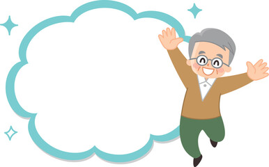 シニア男性と吹き出しのイラストセット