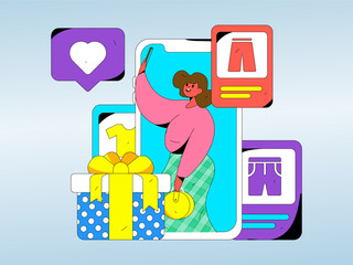 Internet celebrity e-commerce characters vector Internet hand-drawn illustration with live streaming
