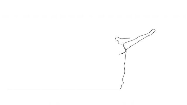 Self-drawing simple animation of continuous one line Ballerina. Drawing by hand, black single line on a white background.