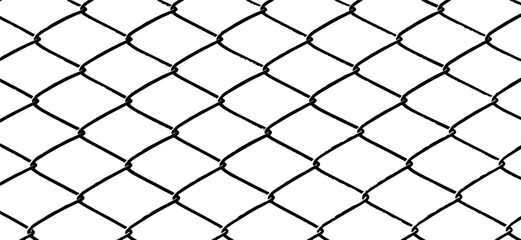 Realistic segment of a metal mesh fence. Chain link fence texture. Distressed Backdrop Vector Illustration. Isolated on white background. EPS 10.