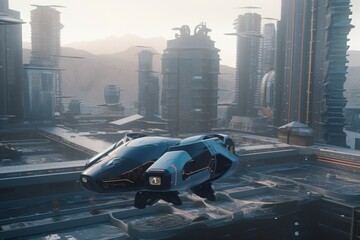 A futuristic cityscape with flying cars, Generative AI