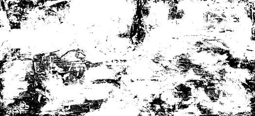 Monochrome texture composed of irregular graphic elements. Distressed uneven grunge background. Abstract vector illustration. Overlay for interesting effect and depth. Isolated on white background.