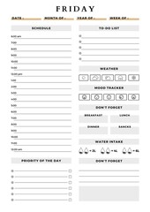 Minimalist planner pages templates daily, friday plan