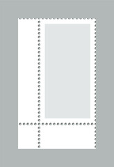 Post stamp with blank frames, along with an empty postal shapes border set. Collection of paper postmarks suitable for mailing letters is shown in a vector illustration, isolated on a gray background.