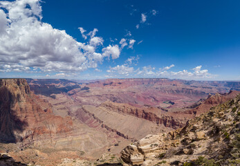 The South Rim of the Grand Canyon National Park, carved by the Colorado River in Arizona, USA. Unique natural geological formation. The Yaki Point.