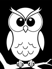 Coloring page of cute owl on black background