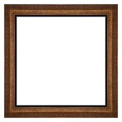 antique picture frames on png background. old golden picture frames on transparent background.