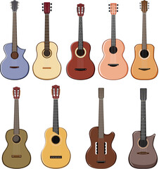acoustic guitar set cartoon vector illustration
