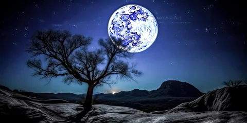 Cercles muraux Pleine Lune arbre Wallpapers were created with a combination of HD blue, Es Vitria Brasil nature images - generative ai.