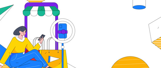 Internet celebrity e-commerce characters vector Internet hand-drawn illustration with live streaming
