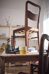 Small home workshop for furniture repairing and restoration.