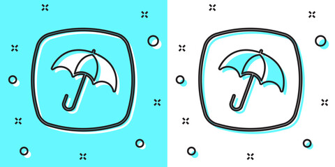Black line Umbrella icon isolated on green and white background. Insurance concept. Waterproof icon. Protection, safety, security concept. Random dynamic shapes. Vector