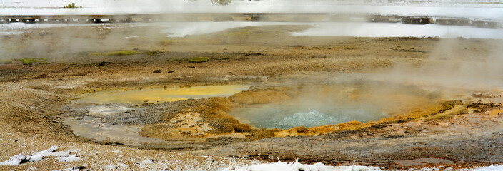 Winter Snowing Geothermal Pool Yellowstone