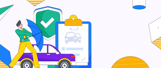 Fototapeta premium Buy insurance for car flat character vector concept operation hand drawn illustration 
