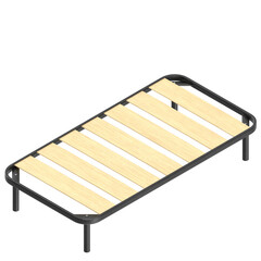 3D rendering illustration of a twin size bed frame with large slats