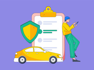Buy insurance for car flat character vector concept operation hand drawn illustration
