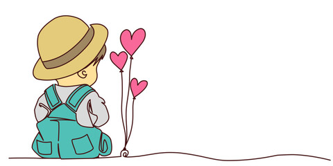 Vector illustration of a cute baby boys with pink heart balloon