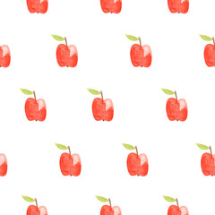 Watercolor seamless pattern with red apples. Hand-drawn texture with fruits for textile or wrapping paper