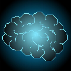 Brain artificial intelligence vector illustration. Glowing blue brain shape of circuit. System artificial brain for graphic resource of technology, futuristic, computer, cyber and science