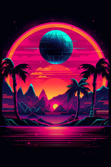 Retro 80's Neon Illustration - New Retro Wave - AI Generated