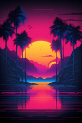 Retro 80's Neon Illustration - New Retro Wave - AI Generated