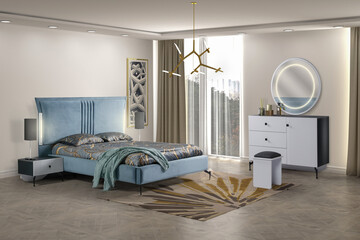 3d rendering modern bedroom interior and decoration
