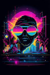 Retro 80's Neon Illustration - New Retro Wave - AI Generated
