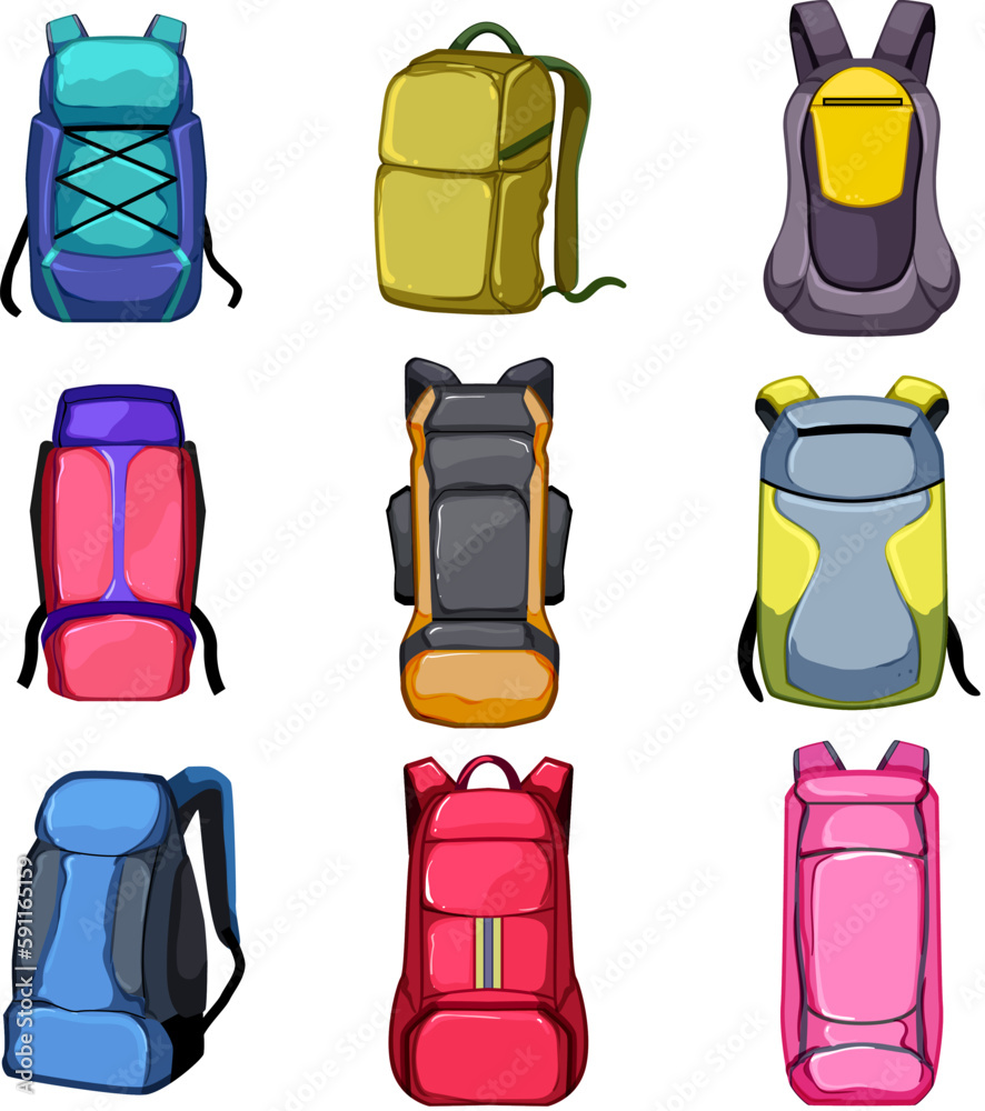 Canvas Prints hiking backpack set cartoon vector illustration