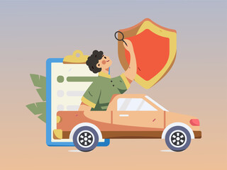 Fototapeta premium Buy insurance for car flat character vector concept operation hand drawn illustration 